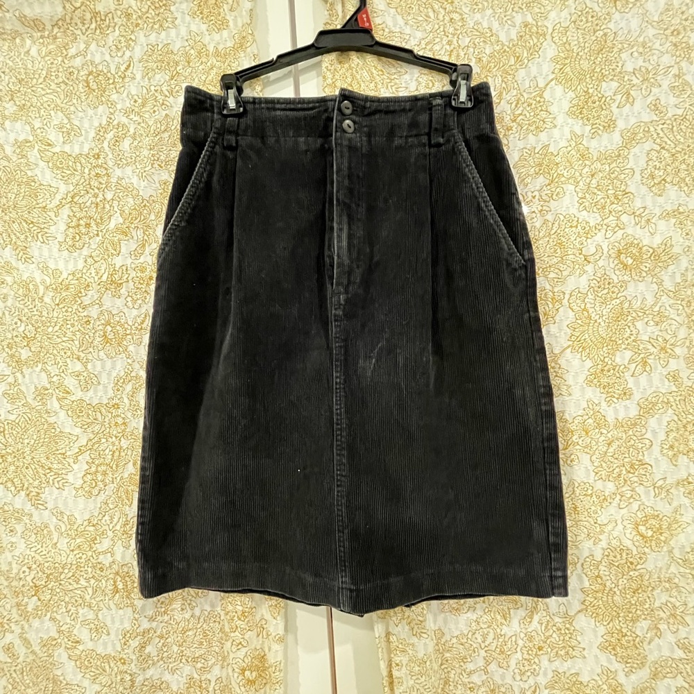 JEANNE PIERRE Black Corduroy Midi Skirt